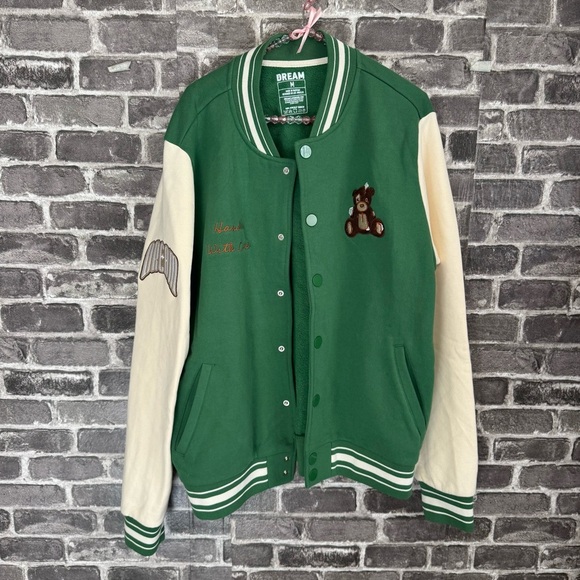 Dream variety jacket Green with white sleeves embroidered snap button front - Picture 1 of 10